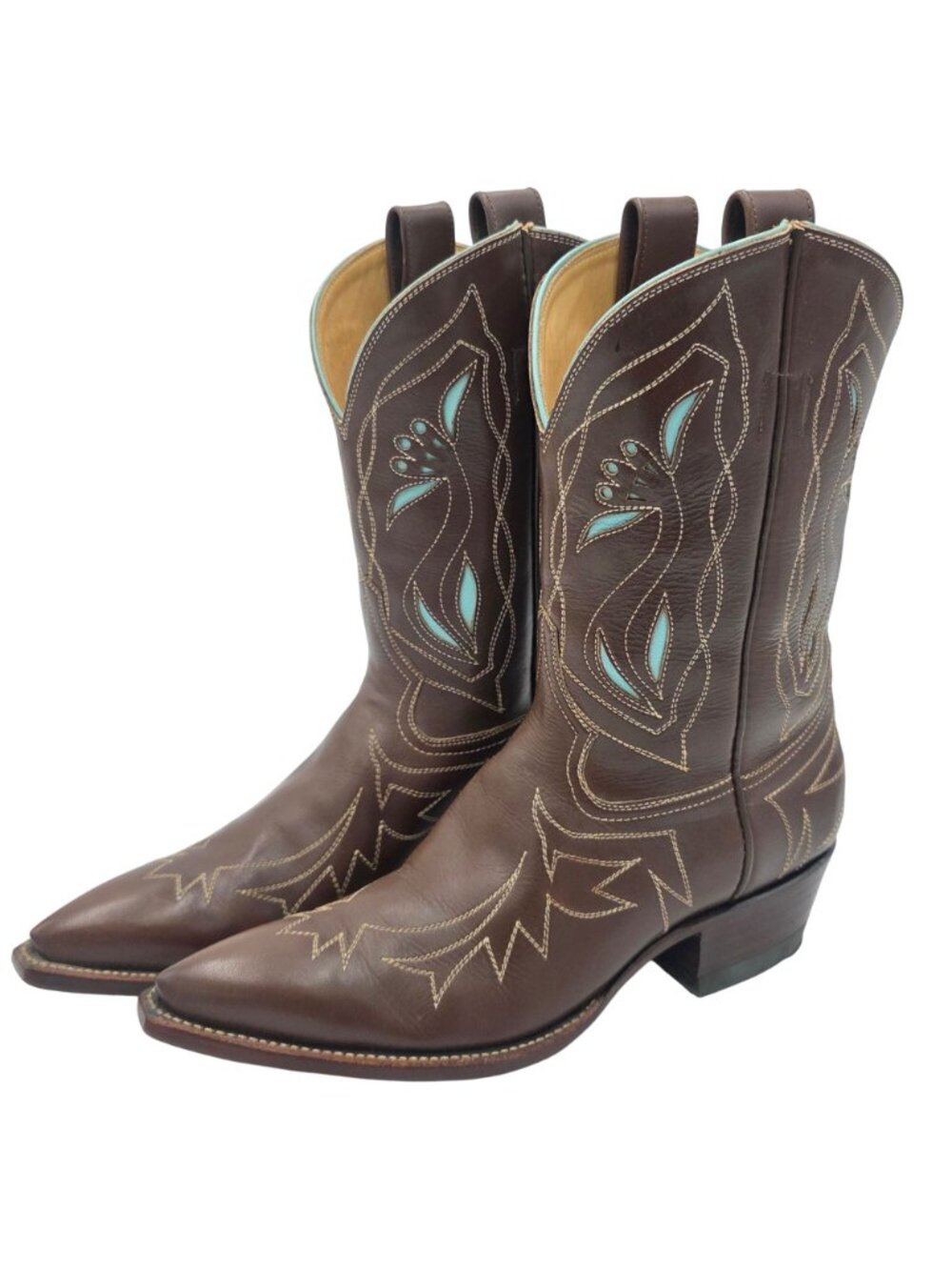 Rocketbuster Boots Women 7.5 Brown Blue Short Leather Cowgirl Western TexasUSA - Picture 13 of 16